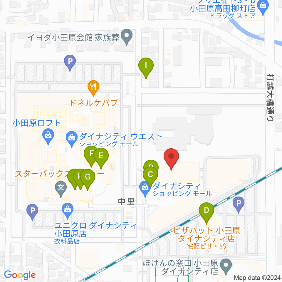 TOHOシネマズ小田原周辺のファミレス・ファーストフード一覧地図