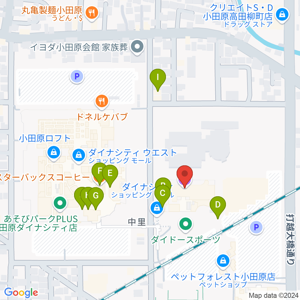 TOHOシネマズ小田原周辺のファミレス・ファーストフード一覧地図