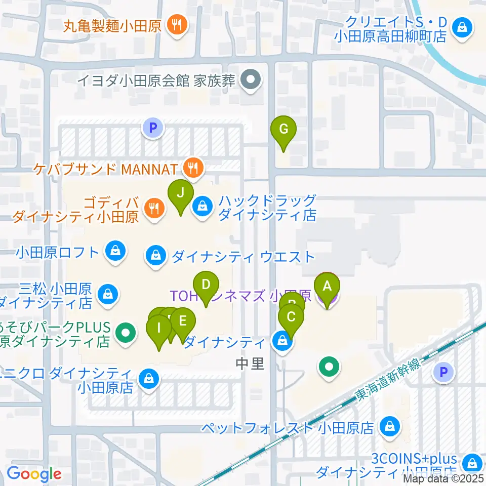 TOHOシネマズ小田原周辺のファミレス・ファーストフード一覧地図