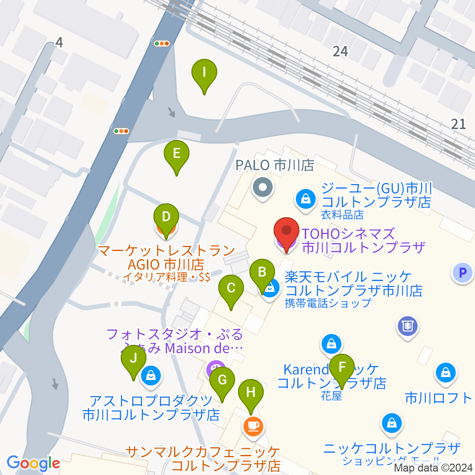 TOHOシネマズ市川コルトンプラザ周辺のファミレス・ファーストフード一覧地図