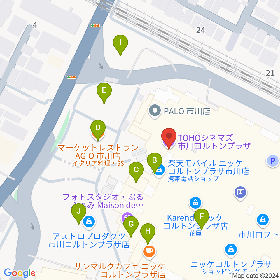 TOHOシネマズ市川コルトンプラザ周辺のファミレス・ファーストフード一覧地図