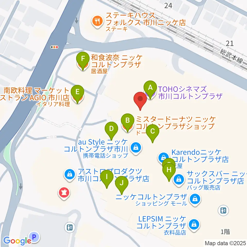 TOHOシネマズ市川コルトンプラザ周辺のファミレス・ファーストフード一覧地図