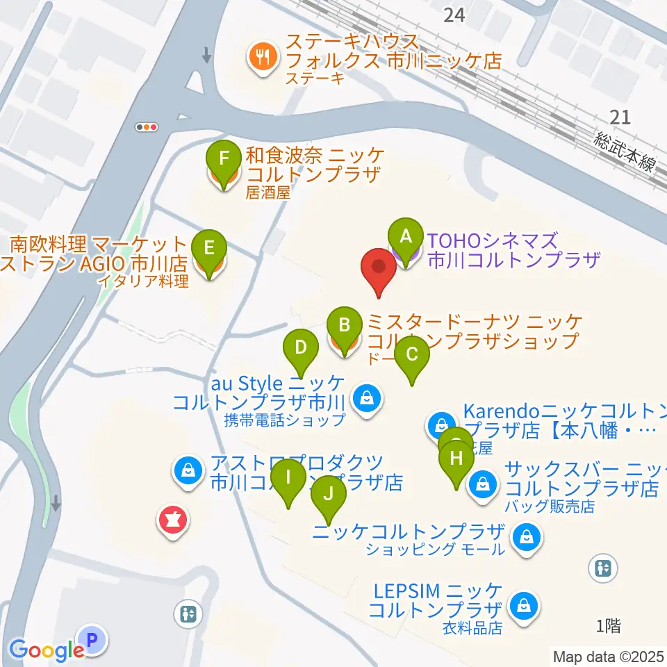 TOHOシネマズ市川コルトンプラザ周辺のファミレス・ファーストフード一覧地図