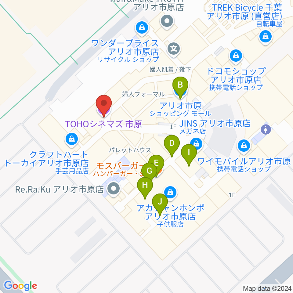 TOHOシネマズ市原周辺のファミレス・ファーストフード一覧地図