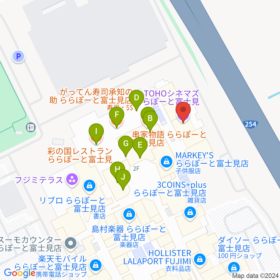 TOHOシネマズららぽーと富士見周辺のファミレス・ファーストフード一覧地図