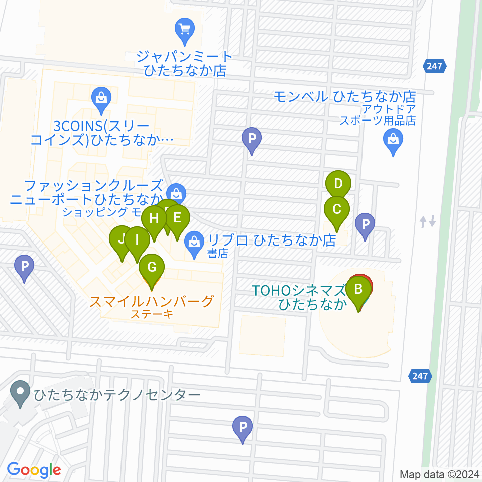 TOHOシネマズひたちなか周辺のファミレス・ファーストフード一覧地図