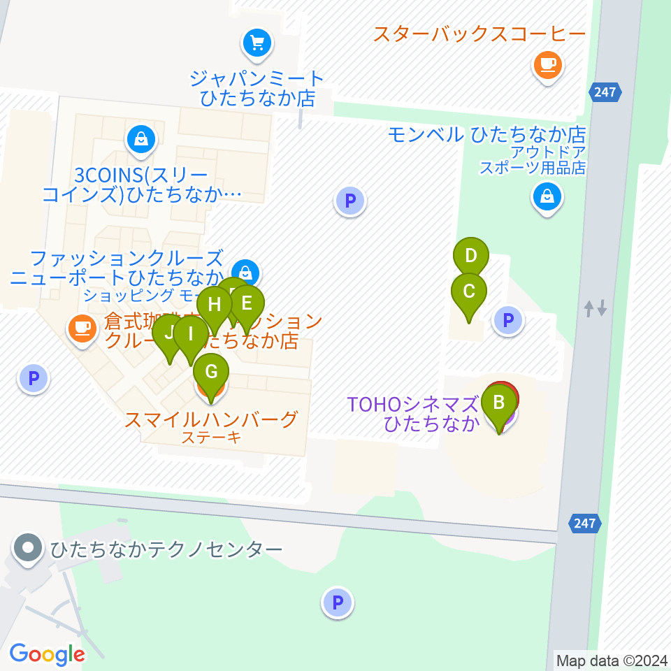 TOHOシネマズひたちなか周辺のファミレス・ファーストフード一覧地図