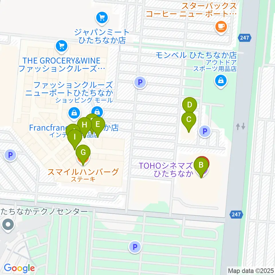 TOHOシネマズひたちなか周辺のファミレス・ファーストフード一覧地図