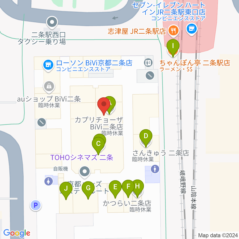 TOHOシネマズ二条周辺のファミレス・ファーストフード一覧地図