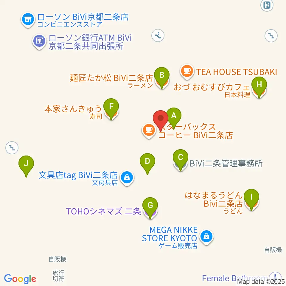 TOHOシネマズ二条周辺のファミレス・ファーストフード一覧地図