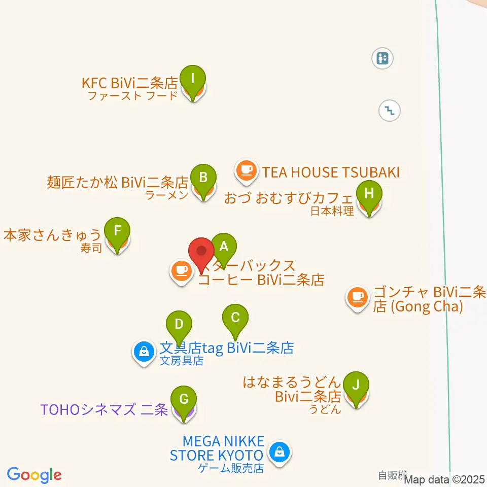TOHOシネマズ二条周辺のファミレス・ファーストフード一覧地図
