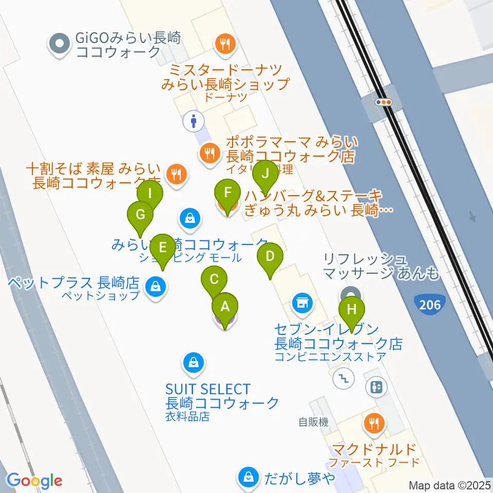 TOHOシネマズ長崎周辺のファミレス・ファーストフード一覧地図