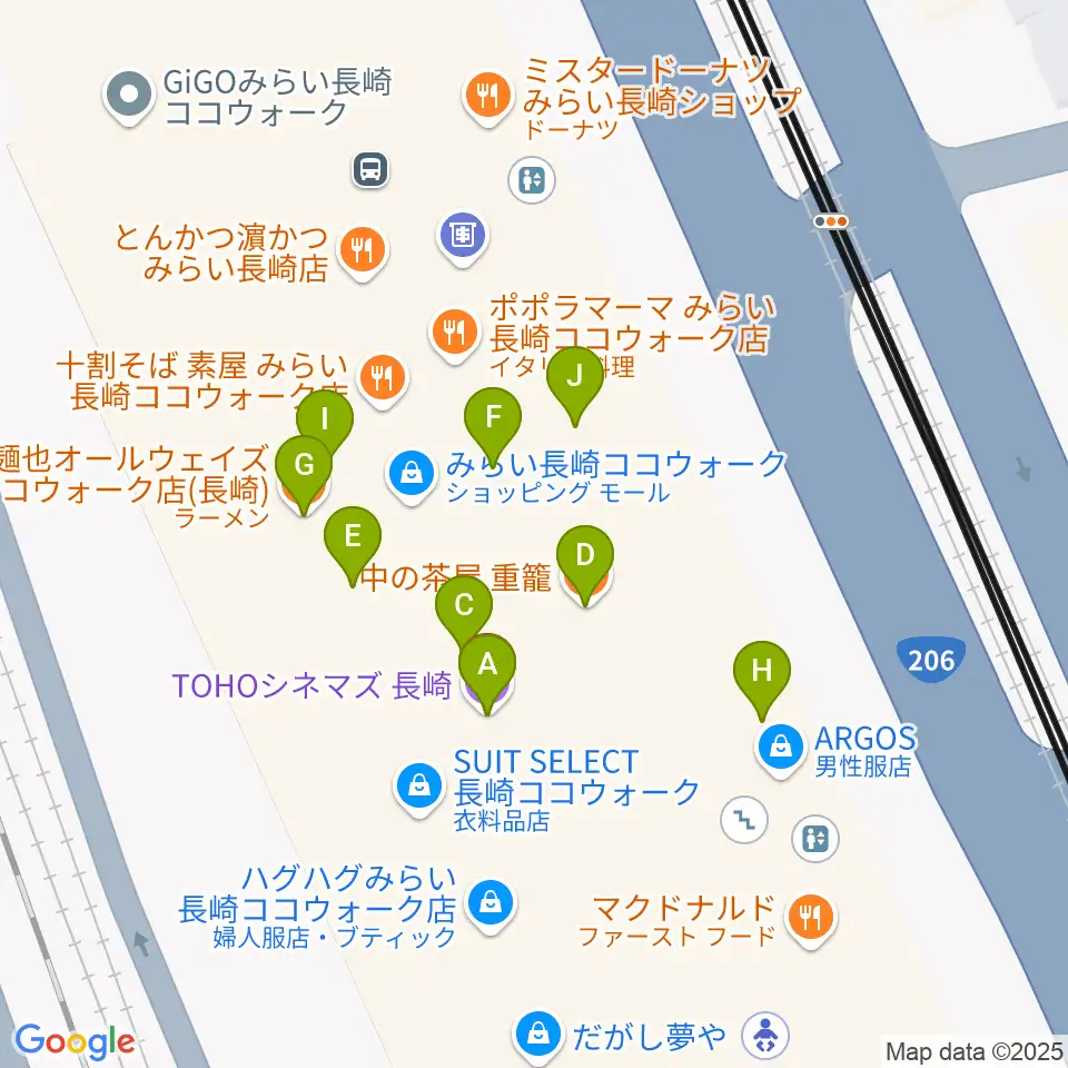 TOHOシネマズ長崎周辺のファミレス・ファーストフード一覧地図