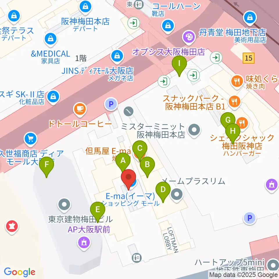 T・ジョイ梅田周辺のファミレス・ファーストフード一覧地図