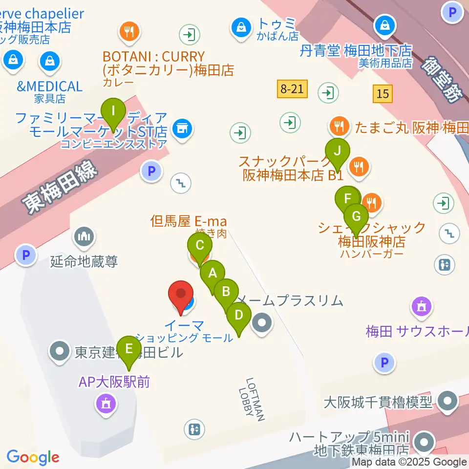 T・ジョイ梅田周辺のファミレス・ファーストフード一覧地図