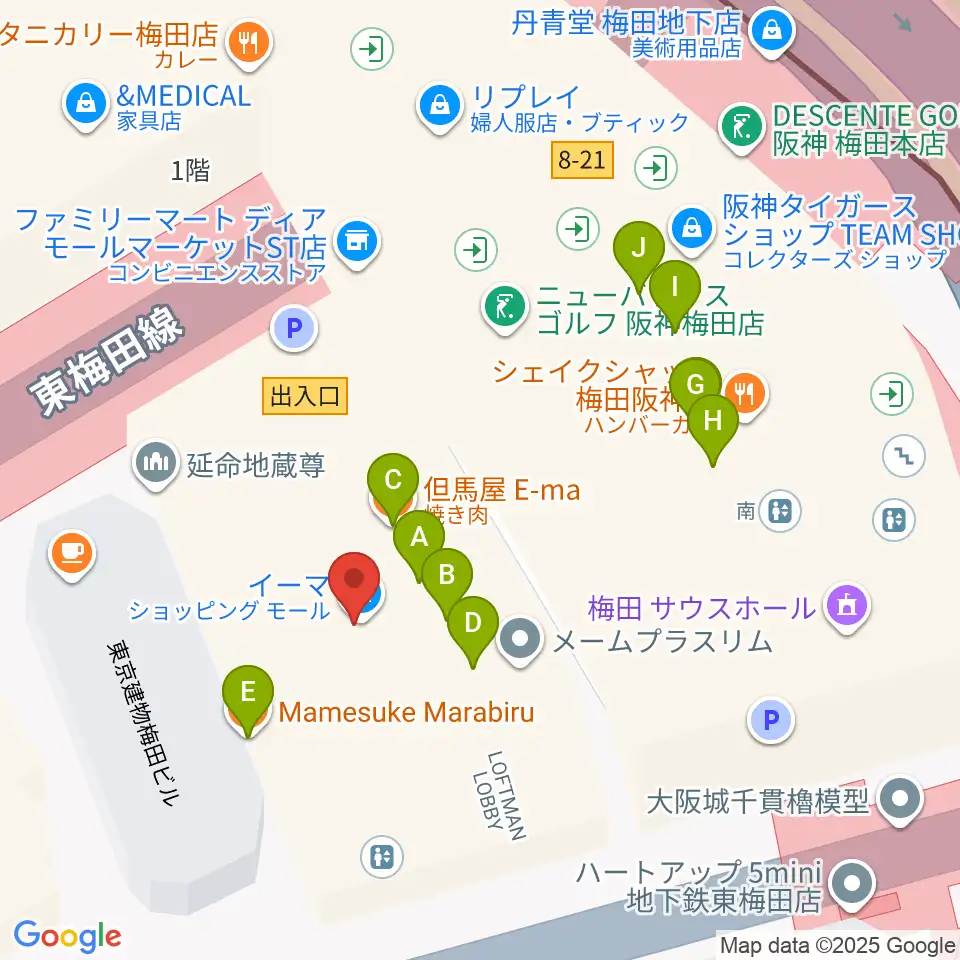 T・ジョイ梅田周辺のファミレス・ファーストフード一覧地図