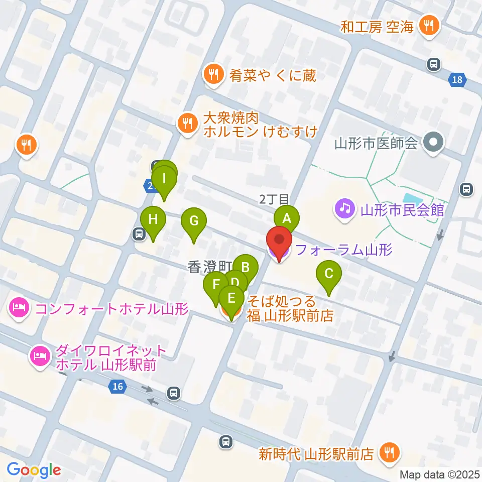 フォーラム山形周辺のファミレス・ファーストフード一覧地図