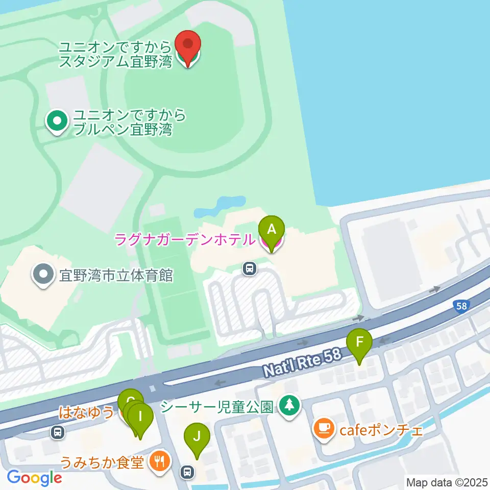ユニオンですからスタジアム宜野湾周辺のファミレス・ファーストフード一覧地図