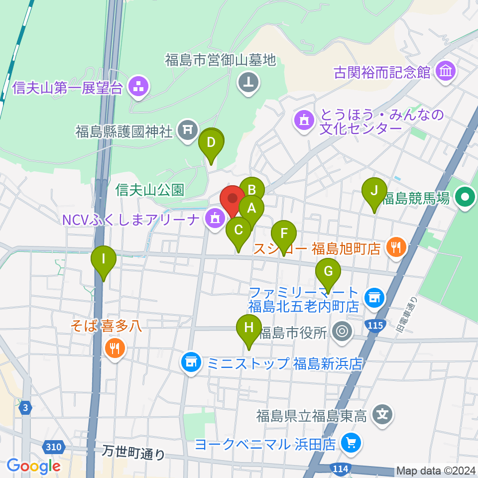 NCVふくしまアリーナ周辺のファミレス・ファーストフード一覧地図