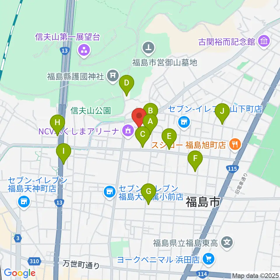 NCVふくしまアリーナ周辺のファミレス・ファーストフード一覧地図