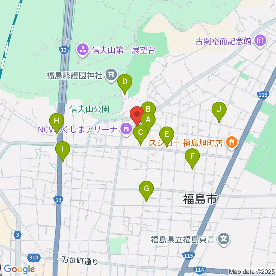 NCVふくしまアリーナ周辺のファミレス・ファーストフード一覧地図