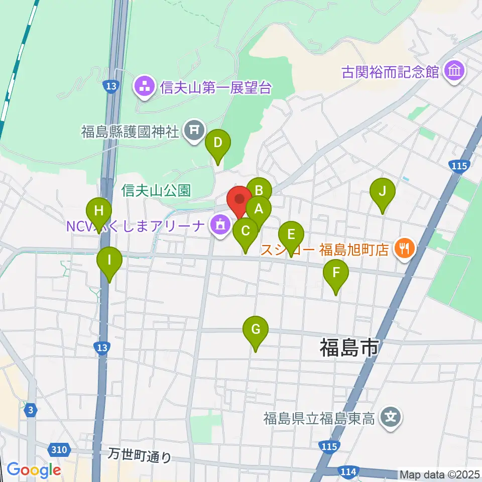 NCVふくしまアリーナ周辺のファミレス・ファーストフード一覧地図