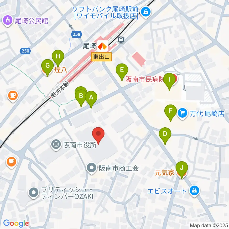 阪南市立文化センター サラダホール周辺のファミレス・ファーストフード一覧地図