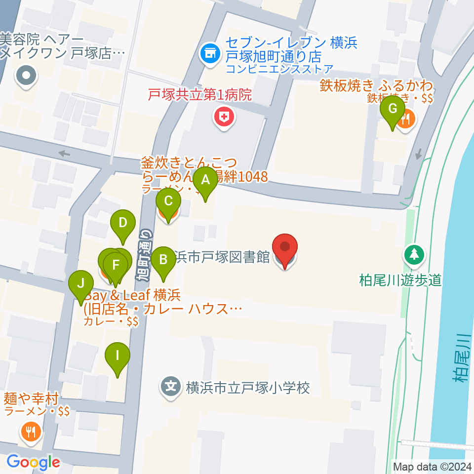 戸塚公会堂周辺のファミレス・ファーストフード一覧地図