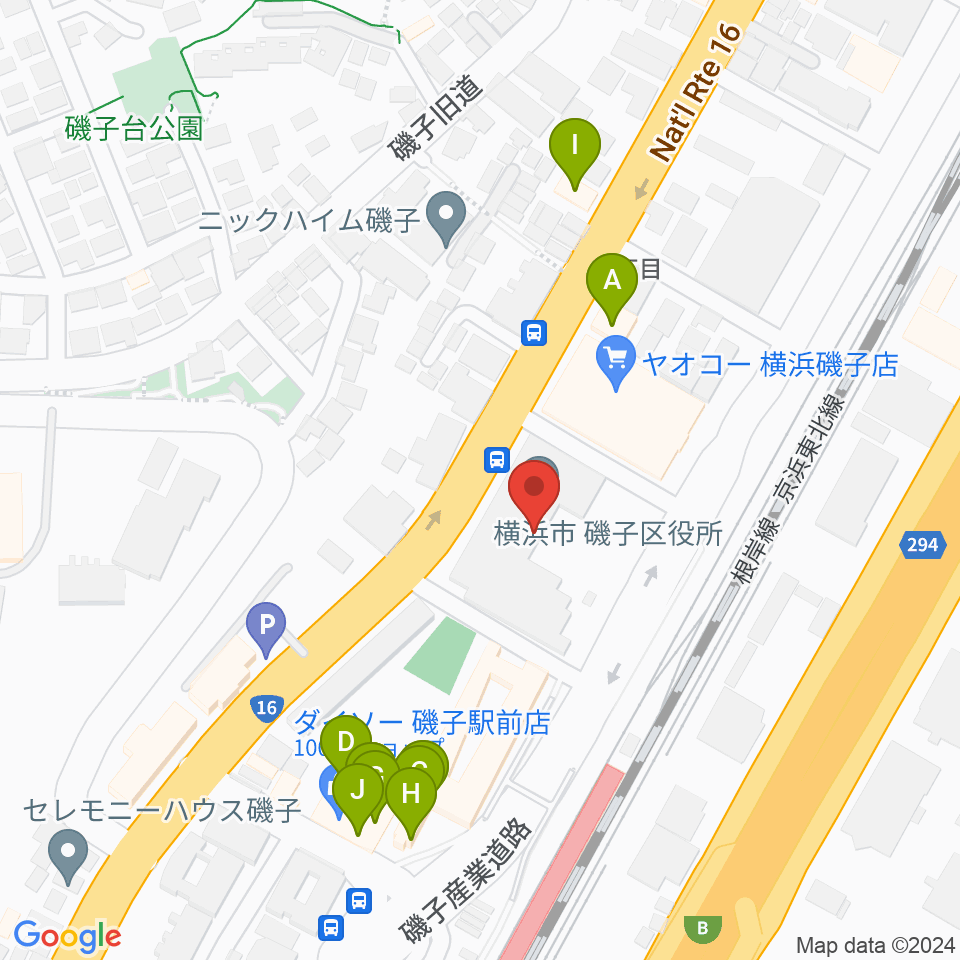 磯子公会堂周辺のファミレス・ファーストフード一覧地図