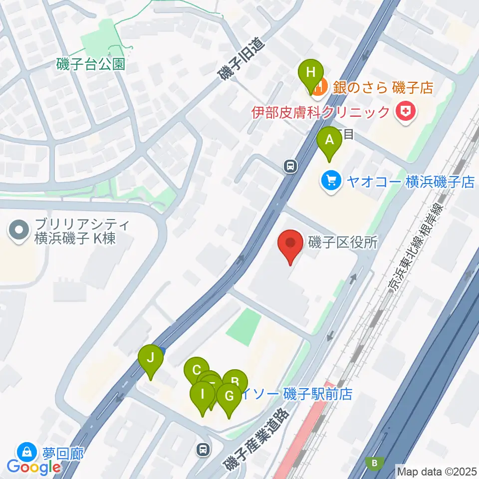 磯子公会堂周辺のファミレス・ファーストフード一覧地図