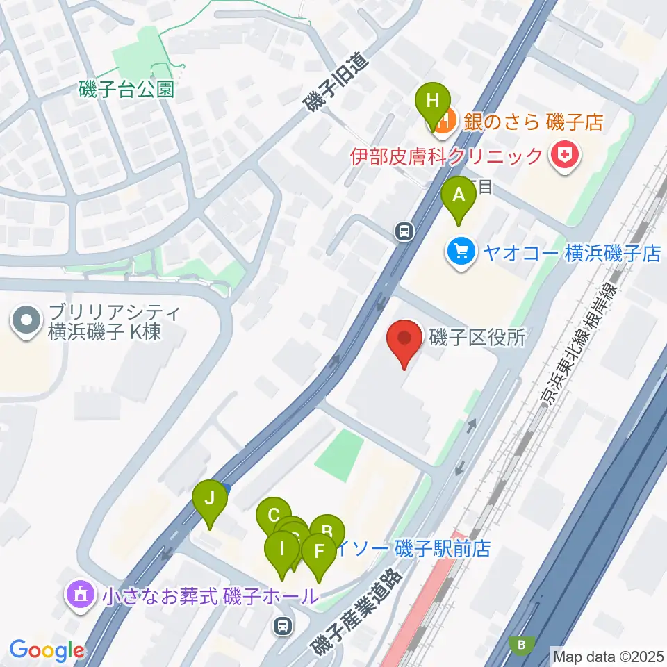 磯子公会堂周辺のファミレス・ファーストフード一覧地図