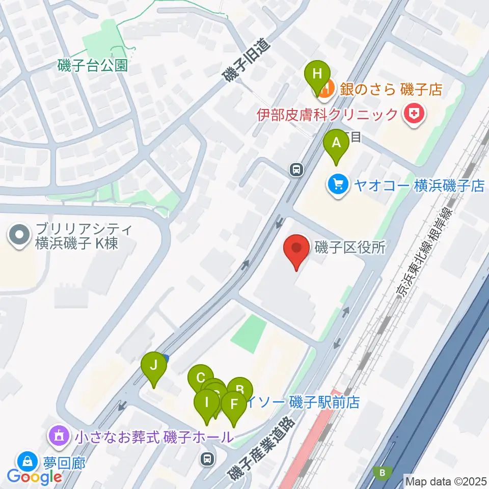 磯子公会堂周辺のファミレス・ファーストフード一覧地図