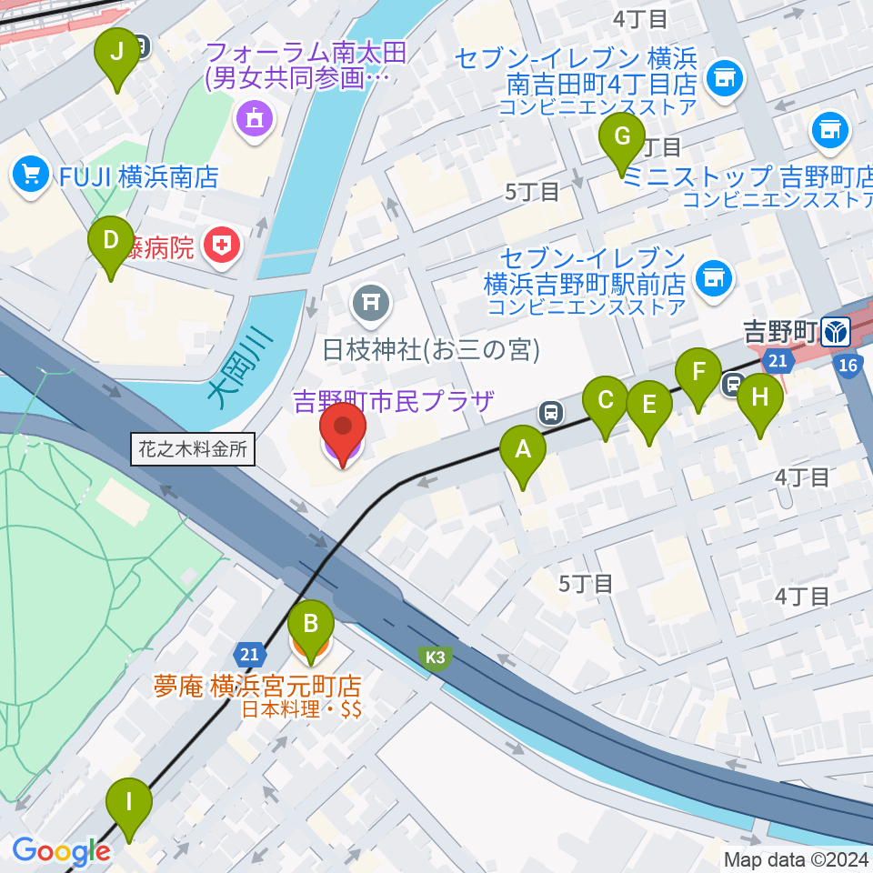 吉野町市民プラザ周辺のファミレス・ファーストフード一覧地図