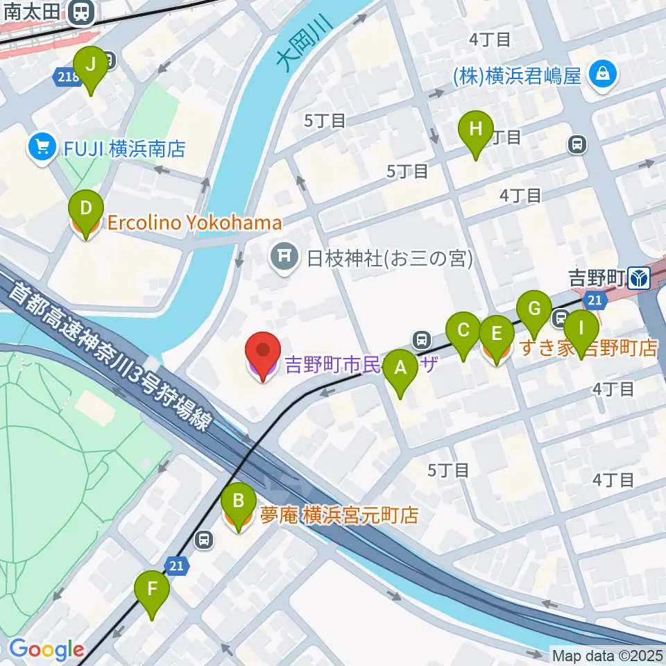 吉野町市民プラザ周辺のファミレス・ファーストフード一覧地図