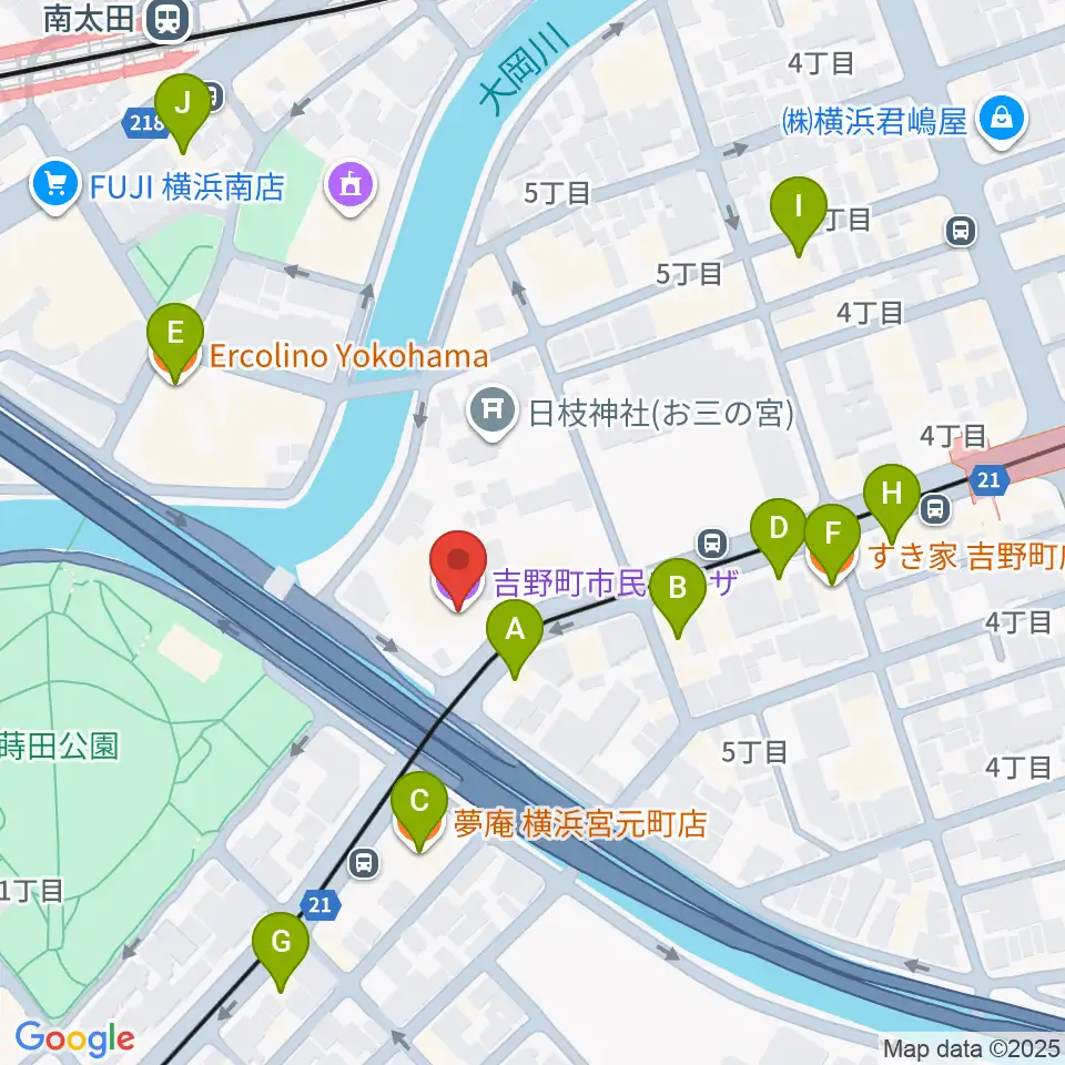 吉野町市民プラザ周辺のファミレス・ファーストフード一覧地図