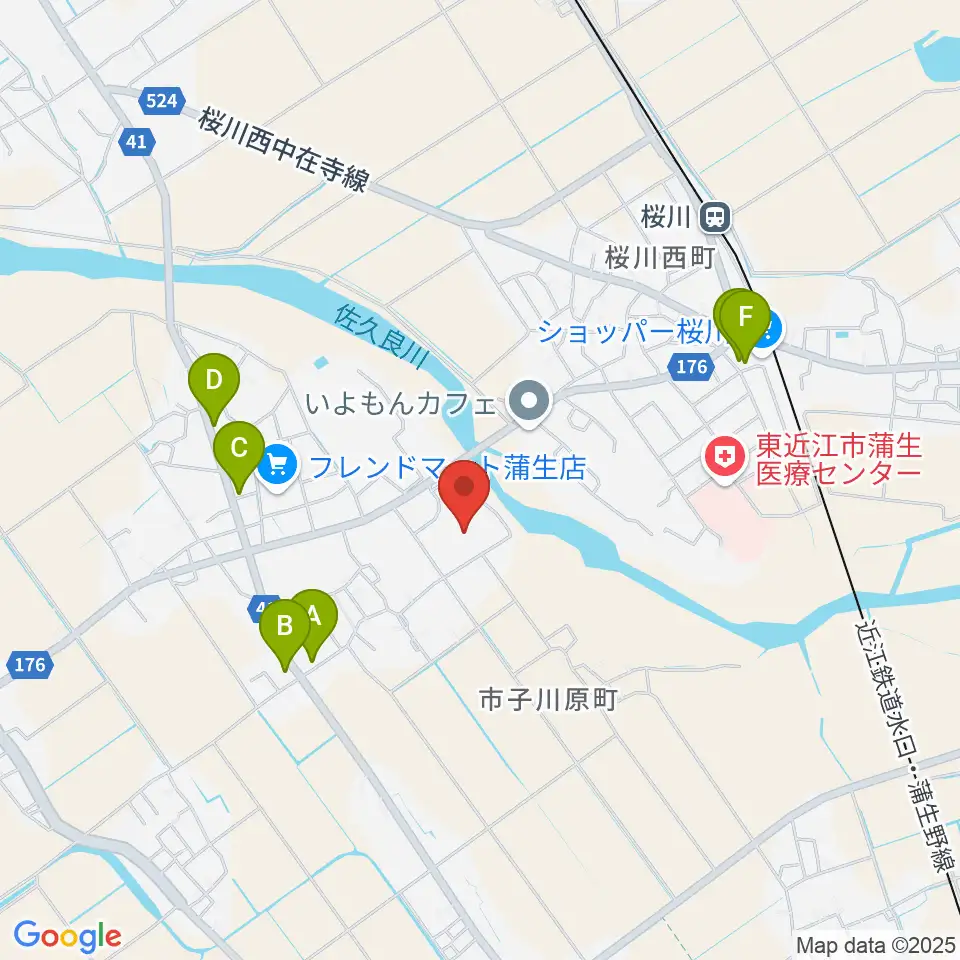 東近江市あかね文化ホール周辺のファミレス・ファーストフード一覧地図