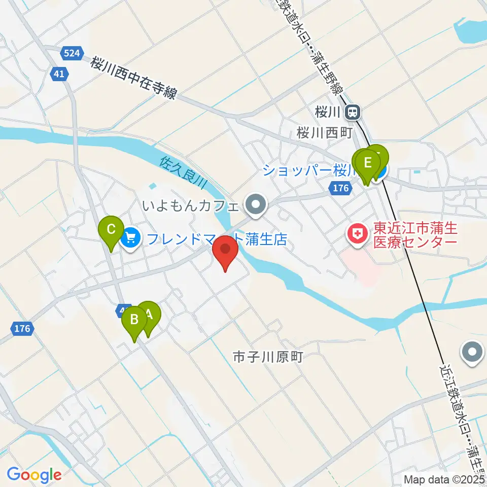 東近江市あかね文化ホール周辺のファミレス・ファーストフード一覧地図