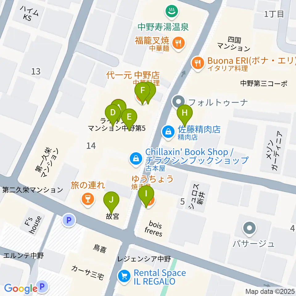 ナカノピグノウズ周辺のファミレス・ファーストフード一覧地図