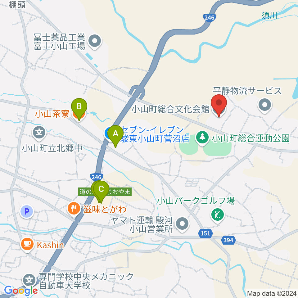 小山町総合文化会館周辺のファミレス・ファーストフード一覧地図