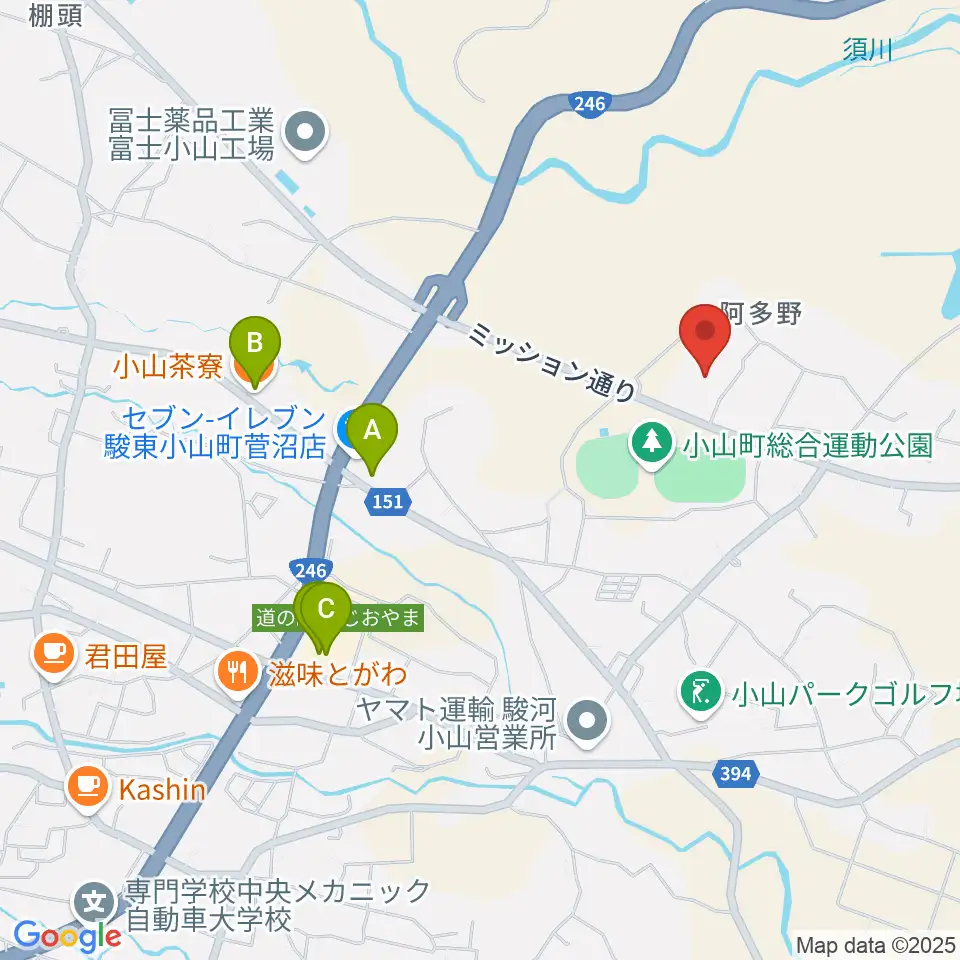 小山町総合文化会館周辺のファミレス・ファーストフード一覧地図