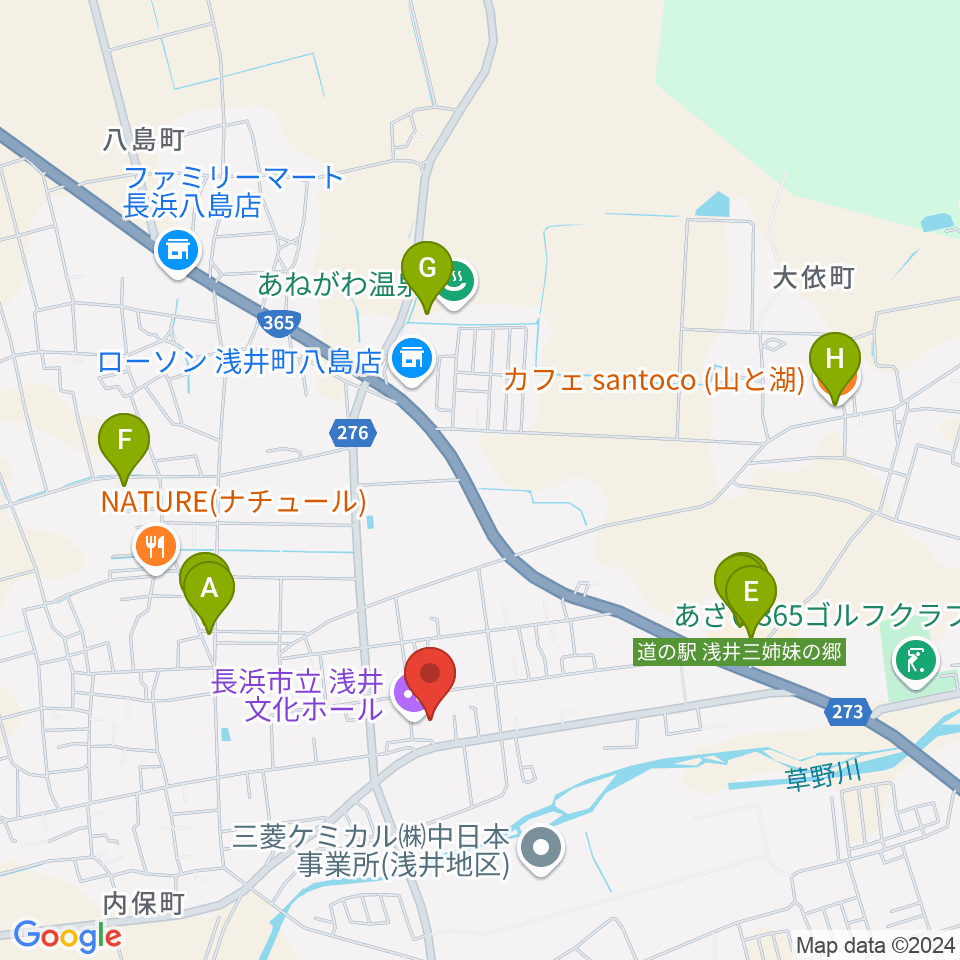 浅井文化ホール周辺のファミレス・ファーストフード一覧地図