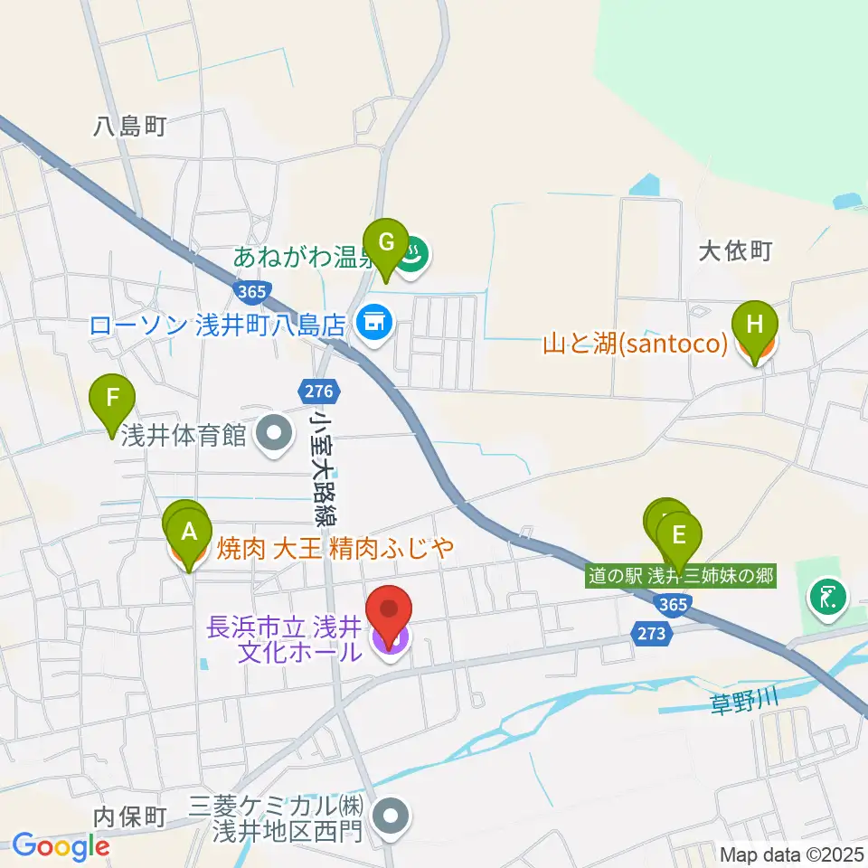 浅井文化ホール周辺のファミレス・ファーストフード一覧地図