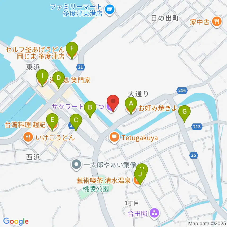 サクラートたどつ 多度津町民会館周辺のファミレス・ファーストフード一覧地図