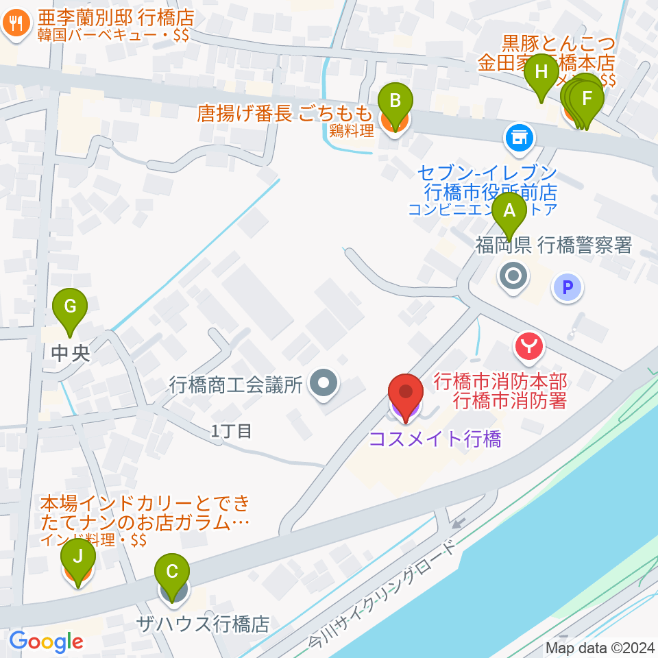 コスメイト行橋周辺のファミレス・ファーストフード一覧地図