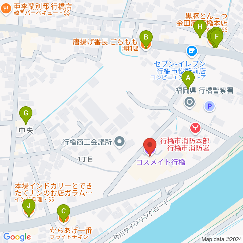 コスメイト行橋周辺のファミレス・ファーストフード一覧地図