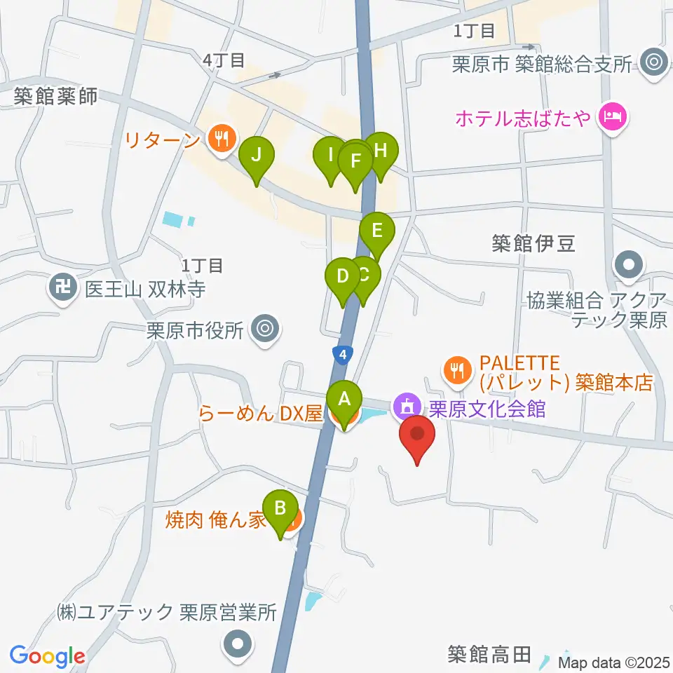 栗原文化会館（アポロプラザ）周辺のファミレス・ファーストフード一覧地図