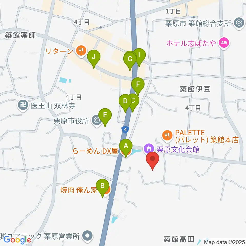 栗原文化会館（アポロプラザ）周辺のファミレス・ファーストフード一覧地図