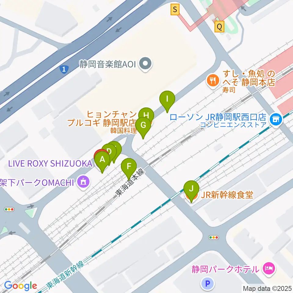 LIVE ROXY SHIZUOKA周辺のファミレス・ファーストフード一覧地図