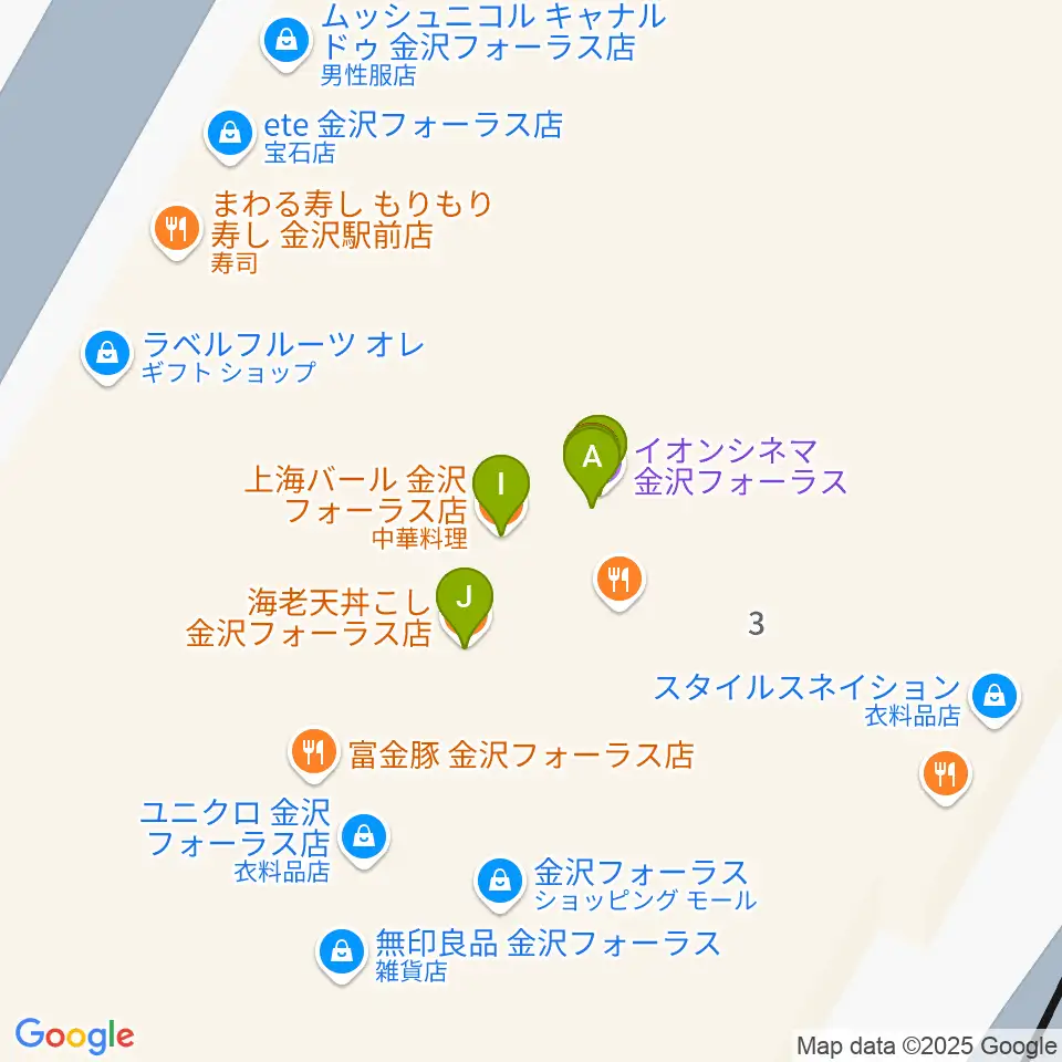 イオンシネマ金沢フォーラス周辺のファミレス・ファーストフード一覧地図