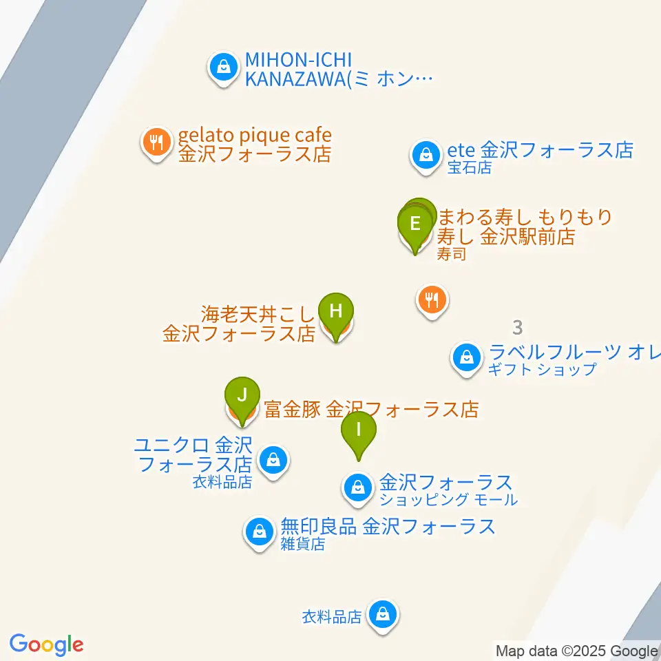 イオンシネマ金沢フォーラス周辺のファミレス・ファーストフード一覧地図